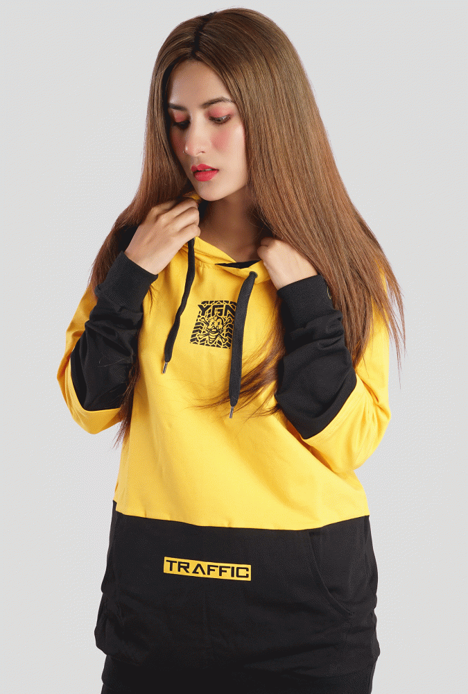 YGN Traffic Yellow and Black Hoodie girl